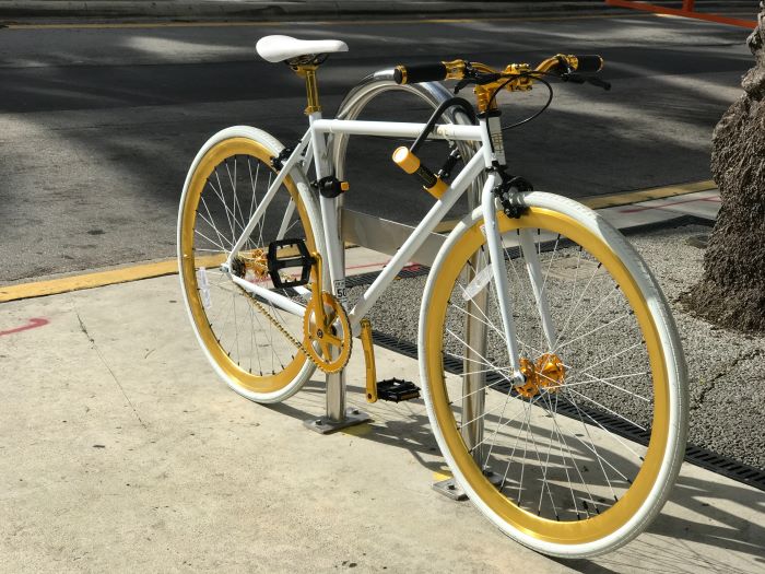 Bicycle parked at a bike stand