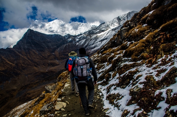 People hiking on a mountain trail